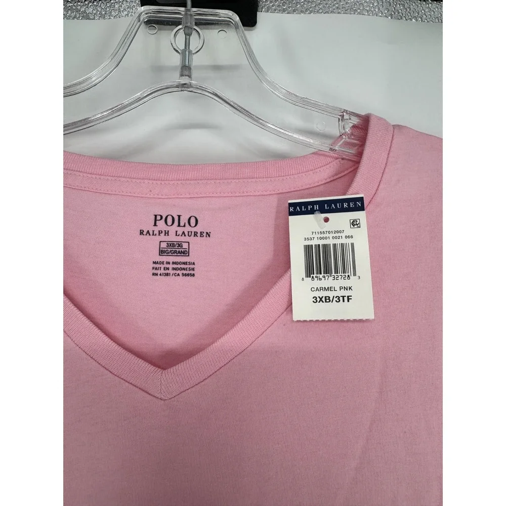 Polo Ralph Lauren T Shirt 3XL Big 3XB Light Pink Pony Logo Short Sleeve V Neck